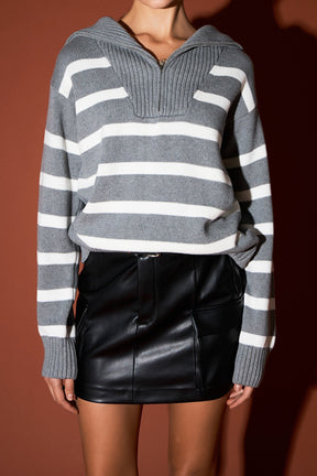 ENGLISH FACTORY - Striped Knit Zip Pullover - SWEATERS & KNITS available at Objectrare