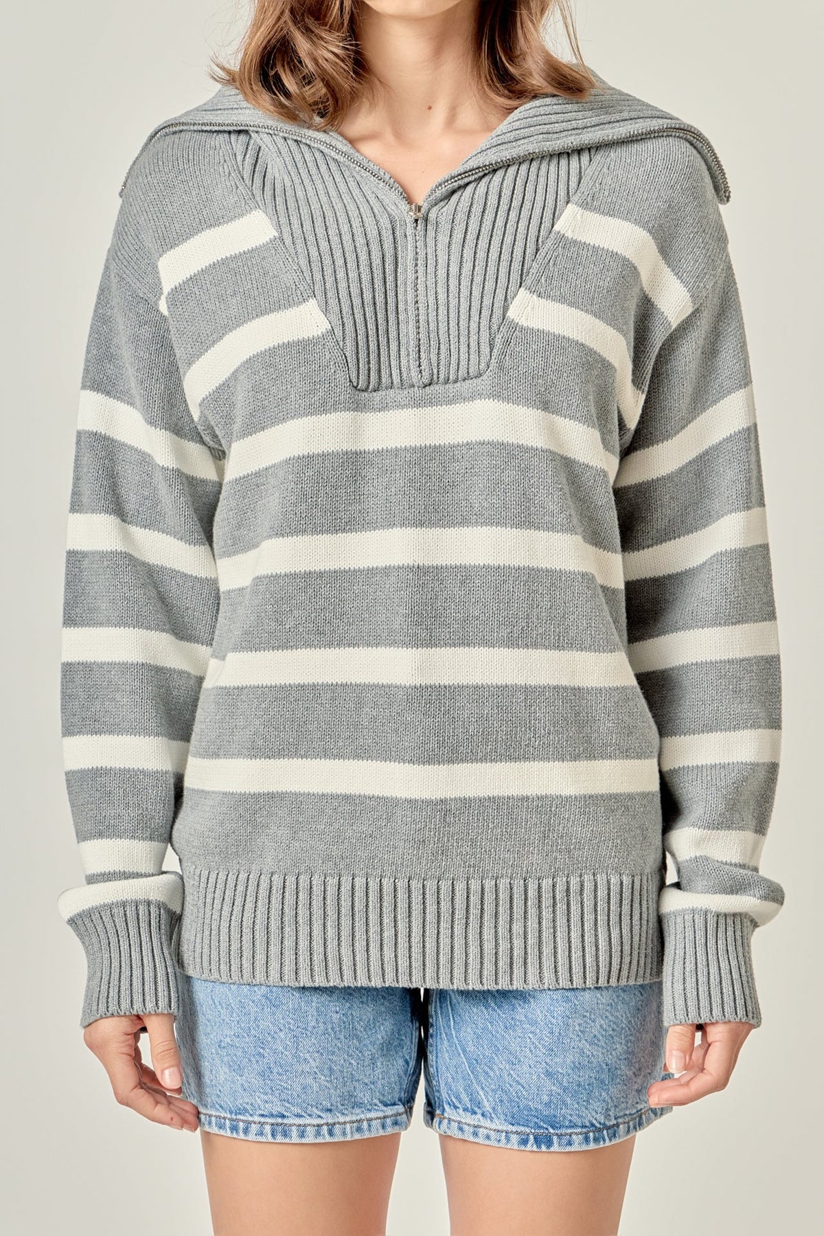 ENGLISH FACTORY - Striped Knit Zip Pullover - SWEATERS & KNITS available at Objectrare