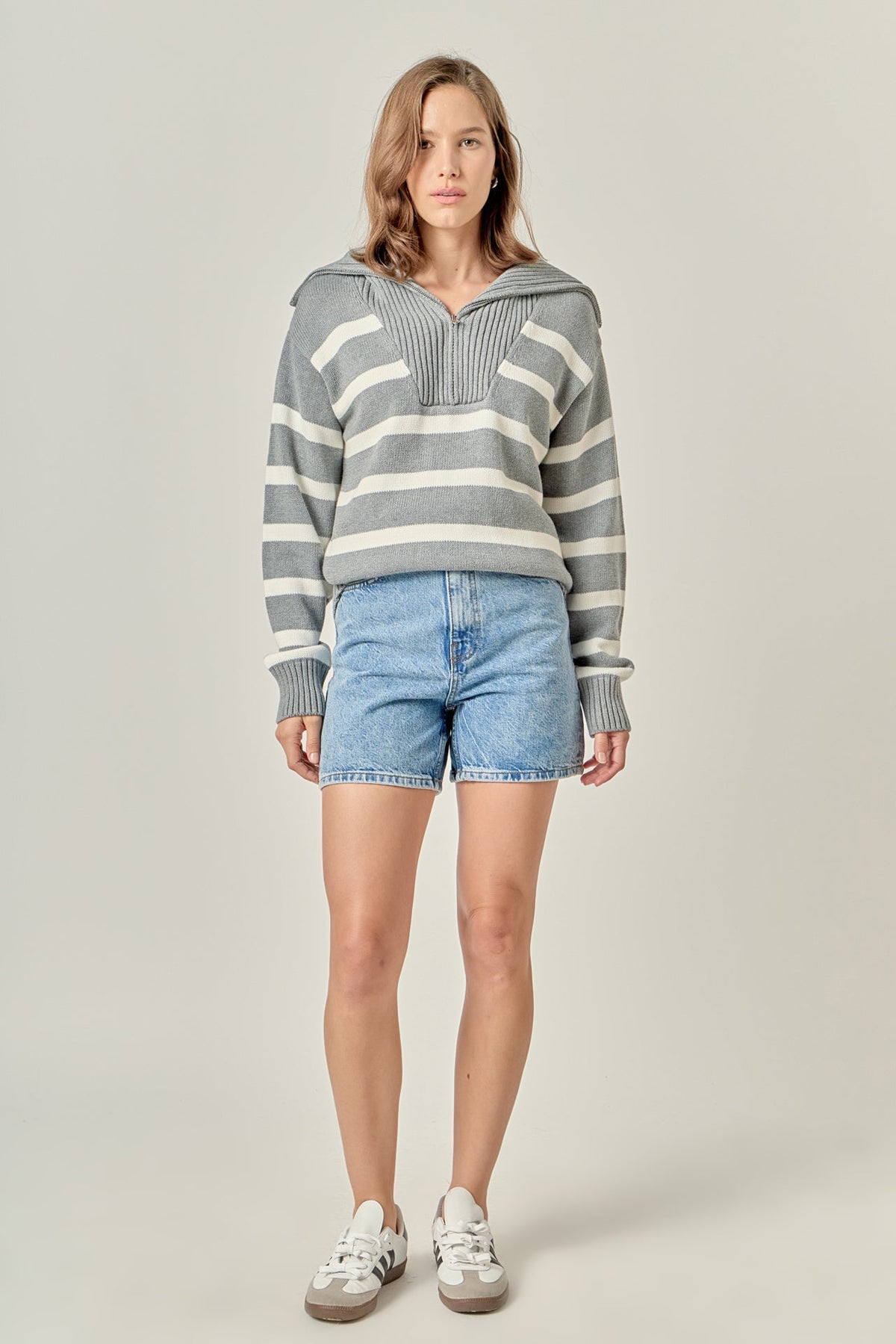 ENGLISH FACTORY - Striped Knit Zip Pullover - SWEATERS & KNITS available at Objectrare