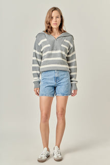ENGLISH FACTORY - Striped Knit Zip Pullover - SWEATERS & KNITS available at Objectrare