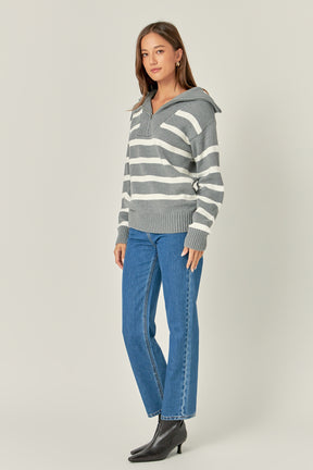 ENGLISH FACTORY - Striped Knit Zip Pullover - SWEATERS & KNITS available at Objectrare