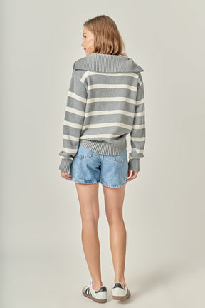 ENGLISH FACTORY - Striped Knit Zip Pullover - SWEATERS & KNITS available at Objectrare