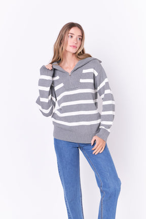 ENGLISH FACTORY - Striped Knit Zip Pullover - SWEATERS & KNITS available at Objectrare