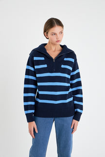 ENGLISH FACTORY - Striped Knit Zip Pullover - SWEATERS & KNITS available at Objectrare