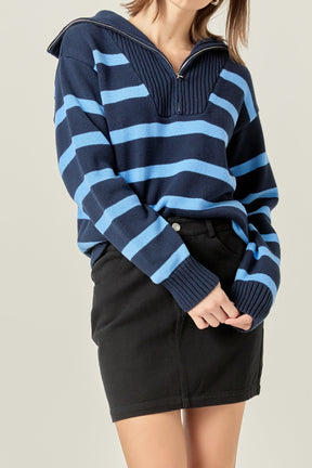 ENGLISH FACTORY - Striped Knit Zip Pullover - SWEATERS & KNITS available at Objectrare