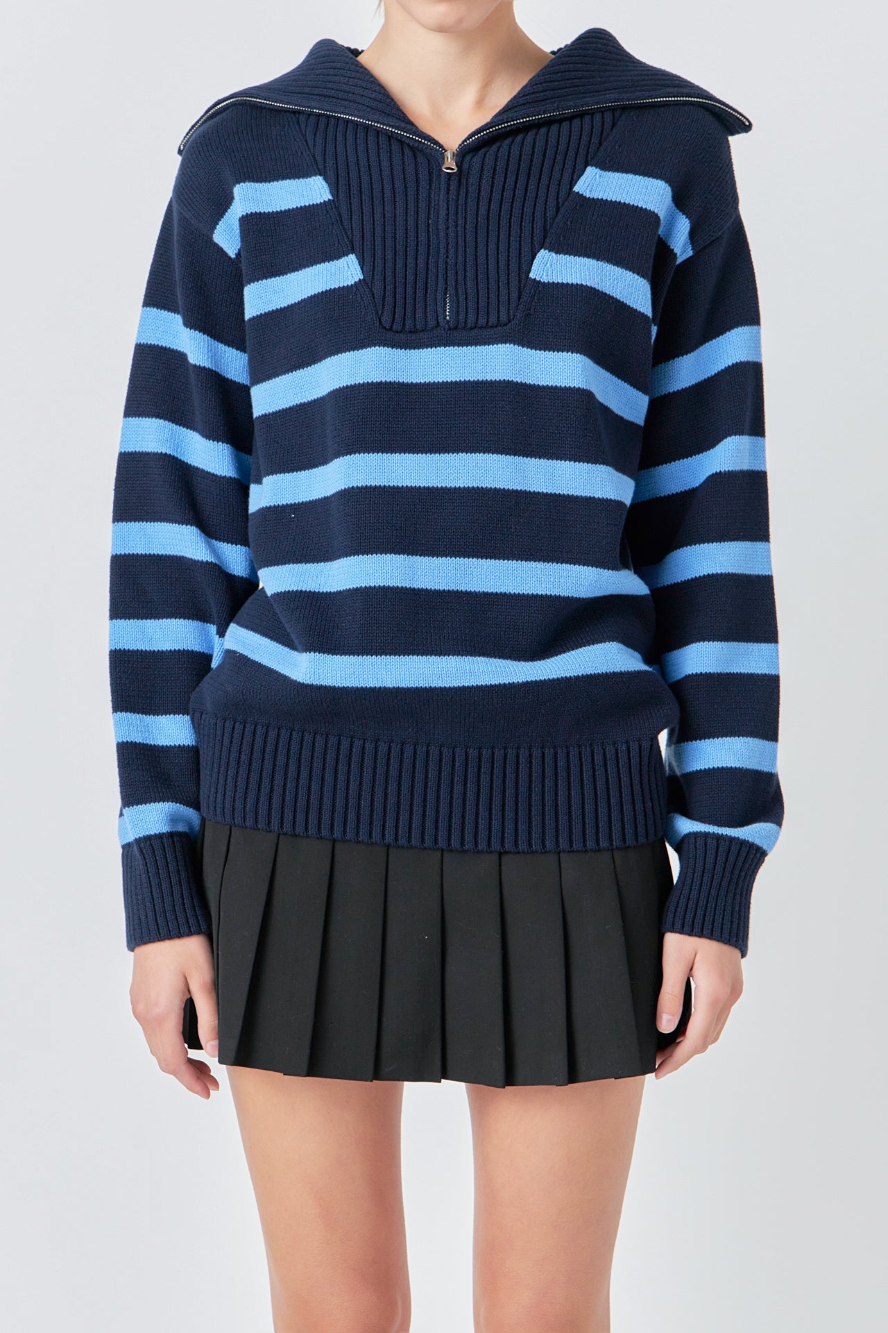 ENGLISH FACTORY - Striped Knit Zip Pullover - SWEATERS & KNITS available at Objectrare