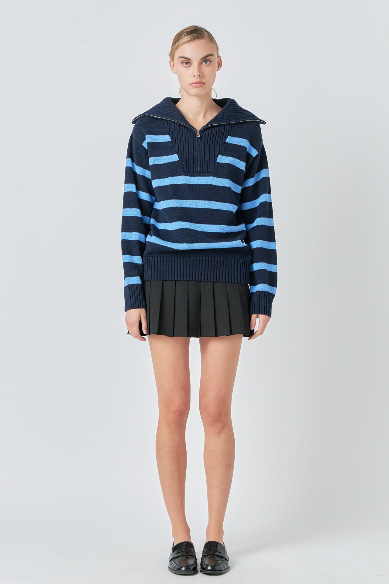 ENGLISH FACTORY - Striped Knit Zip Pullover - SWEATERS & KNITS available at Objectrare