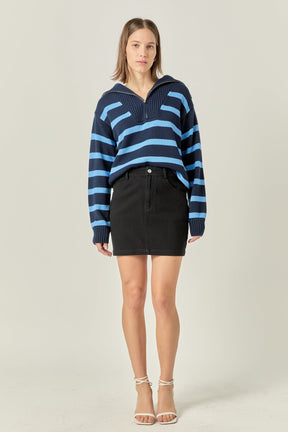 ENGLISH FACTORY - Striped Knit Zip Pullover - SWEATERS & KNITS available at Objectrare