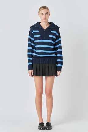 ENGLISH FACTORY - English Factory - Striped Knit Zip Pullover - SWEATERS & KNITS available at Objectrare