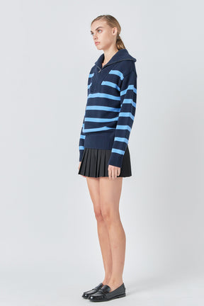 ENGLISH FACTORY - Striped Knit Zip Pullover - SWEATERS & KNITS available at Objectrare