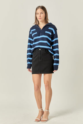 ENGLISH FACTORY - Striped Knit Zip Pullover - SWEATERS & KNITS available at Objectrare