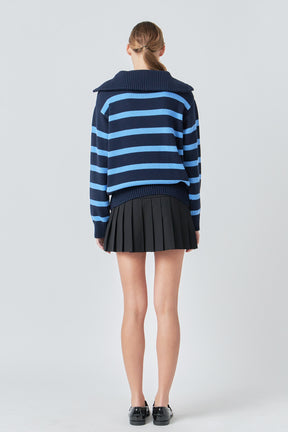 ENGLISH FACTORY - Striped Knit Zip Pullover - SWEATERS & KNITS available at Objectrare