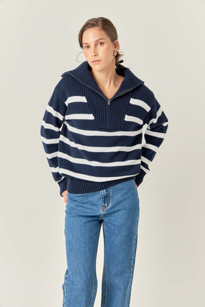 ENGLISH FACTORY - Striped Knit Zip Pullover - SWEATERS & KNITS available at Objectrare