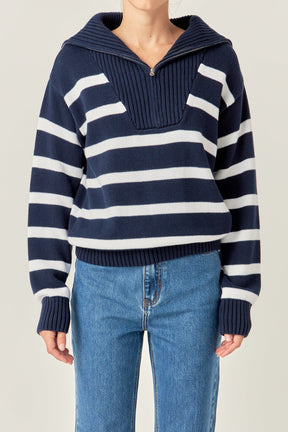 ENGLISH FACTORY - Striped Knit Zip Pullover - SWEATERS & KNITS available at Objectrare