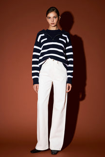ENGLISH FACTORY - Striped Knit Zip Pullover - SWEATERS & KNITS available at Objectrare