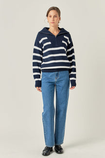 ENGLISH FACTORY - Striped Knit Zip Pullover - SWEATERS & KNITS available at Objectrare