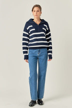 ENGLISH FACTORY - Striped Knit Zip Pullover - SWEATERS & KNITS available at Objectrare