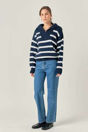 ENGLISH FACTORY - Striped Knit Zip Pullover - SWEATERS & KNITS available at Objectrare