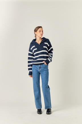 English Factory - Striped Knit Zip Pullover