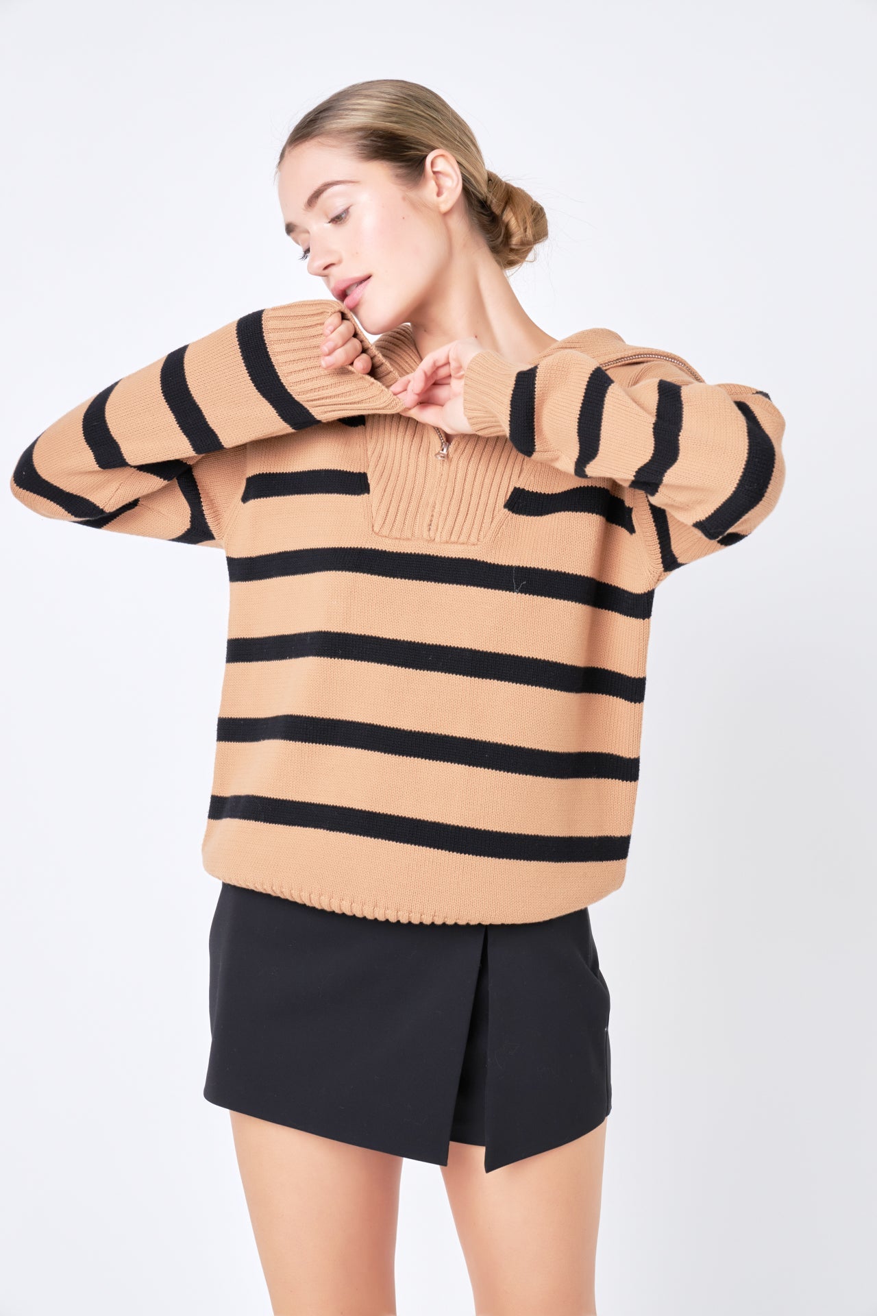 ENGLISH FACTORY - Striped Knit Zip Pullover - SWEATERS & KNITS available at Objectrare