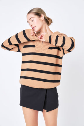 ENGLISH FACTORY - Striped Knit Zip Pullover - SWEATERS & KNITS available at Objectrare