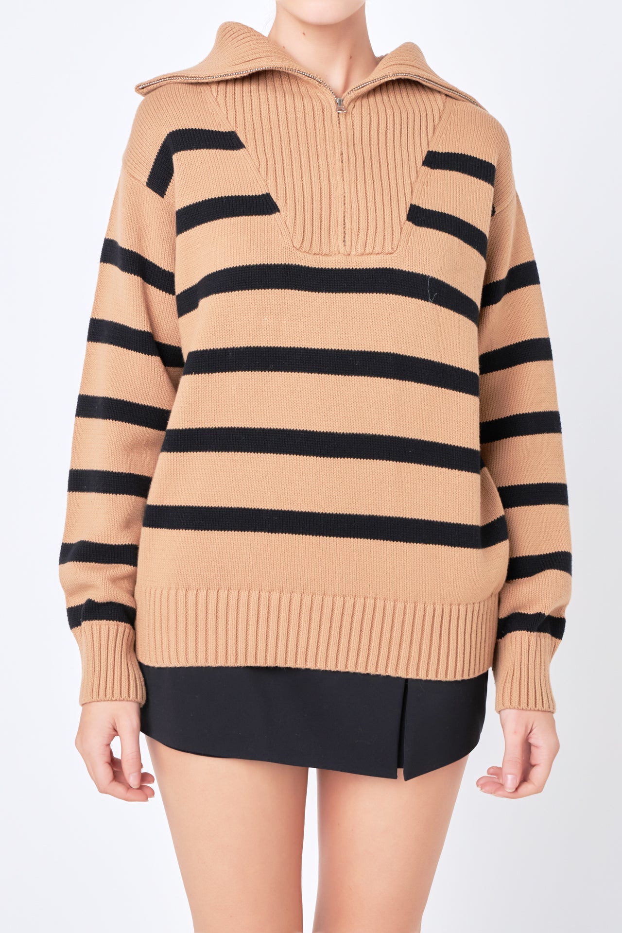 ENGLISH FACTORY - Striped Knit Zip Pullover - SWEATERS & KNITS available at Objectrare