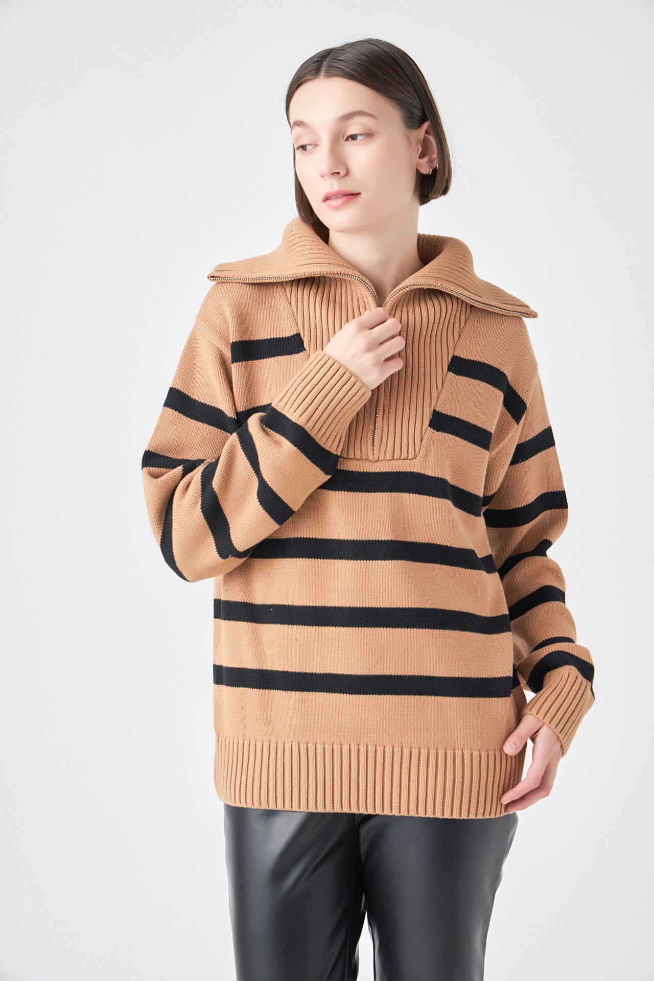 ENGLISH FACTORY - Striped Knit Zip Pullover - SWEATERS & KNITS available at Objectrare