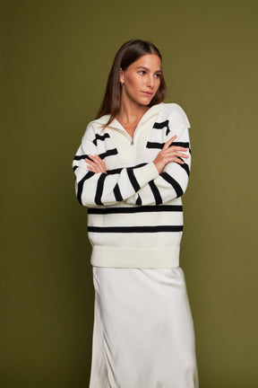 English Factory - Striped Knit Zip Pullover