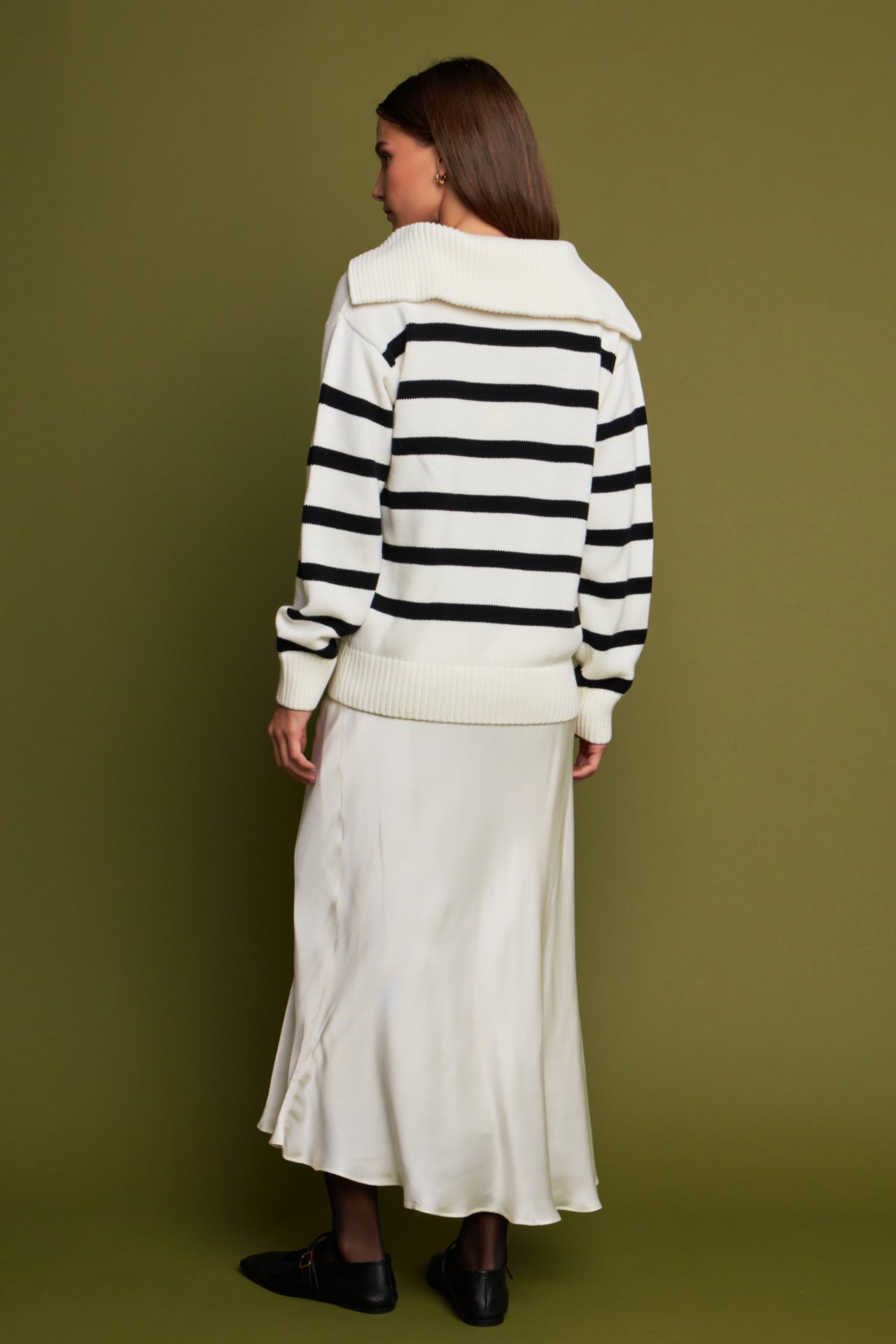 English Factory - Striped Knit Zip Pullover