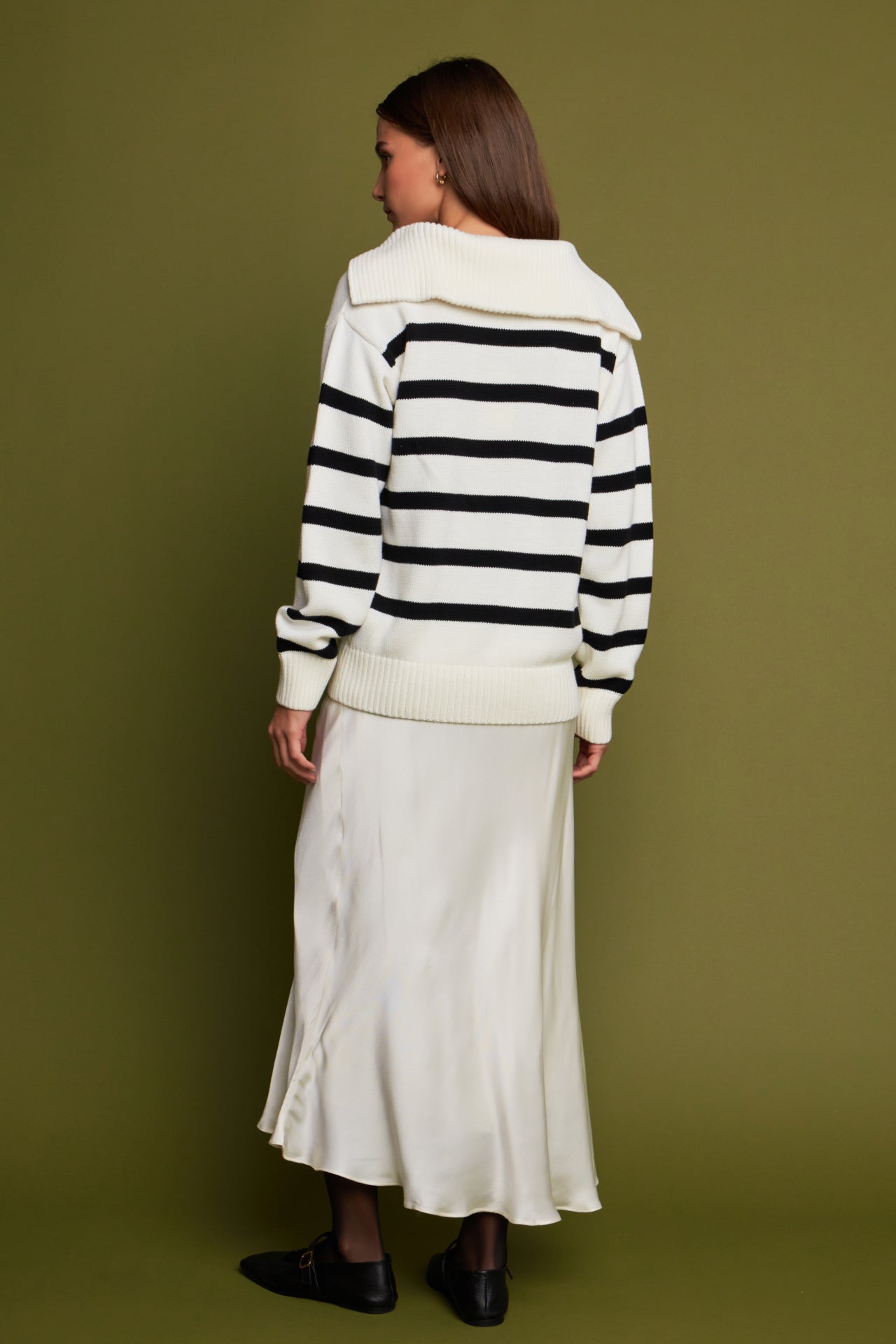 Striped Knit Zip Pullover