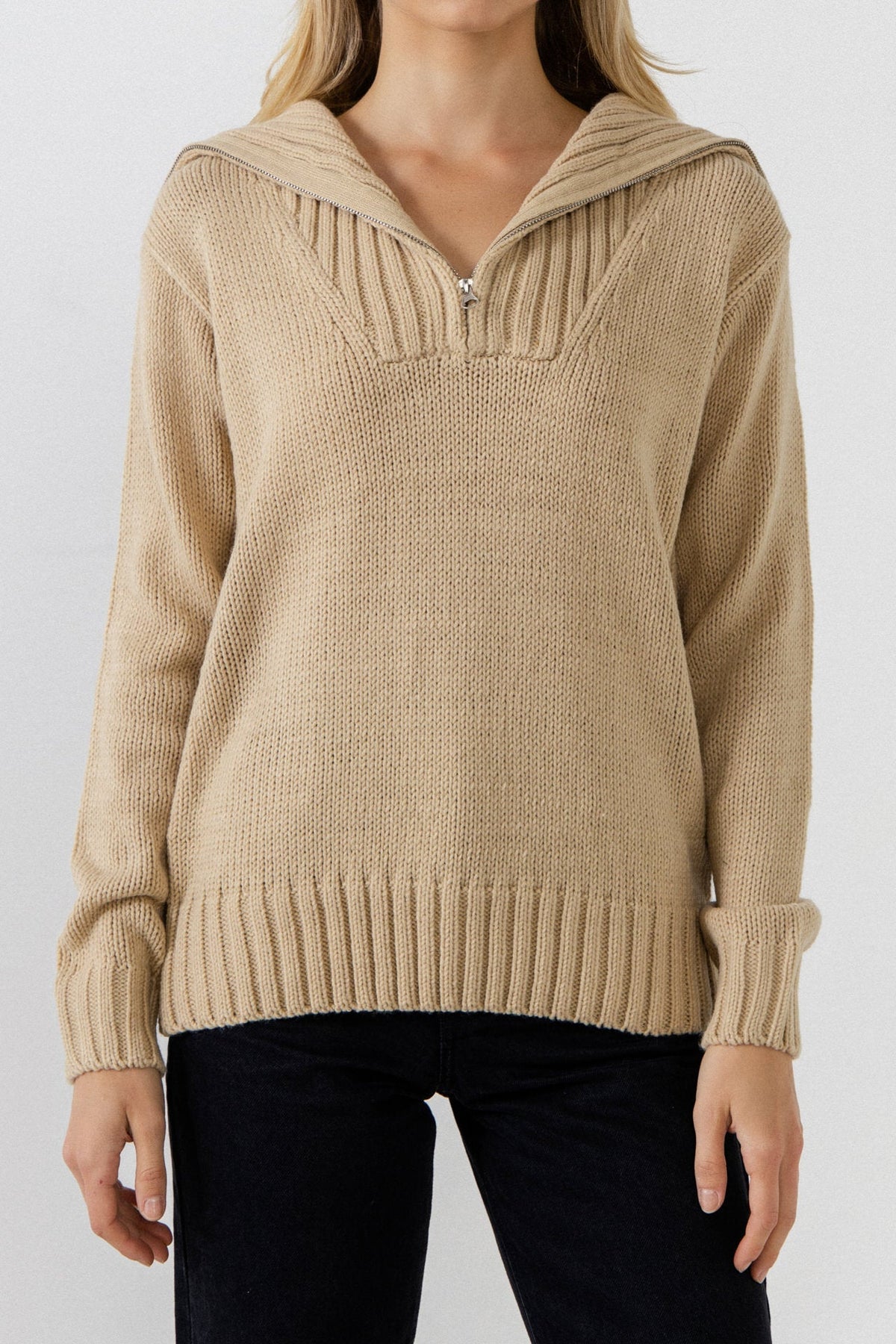 ENGLISH FACTORY - Solid Knit Zip Pullover - SWEATERS & KNITS available at Objectrare