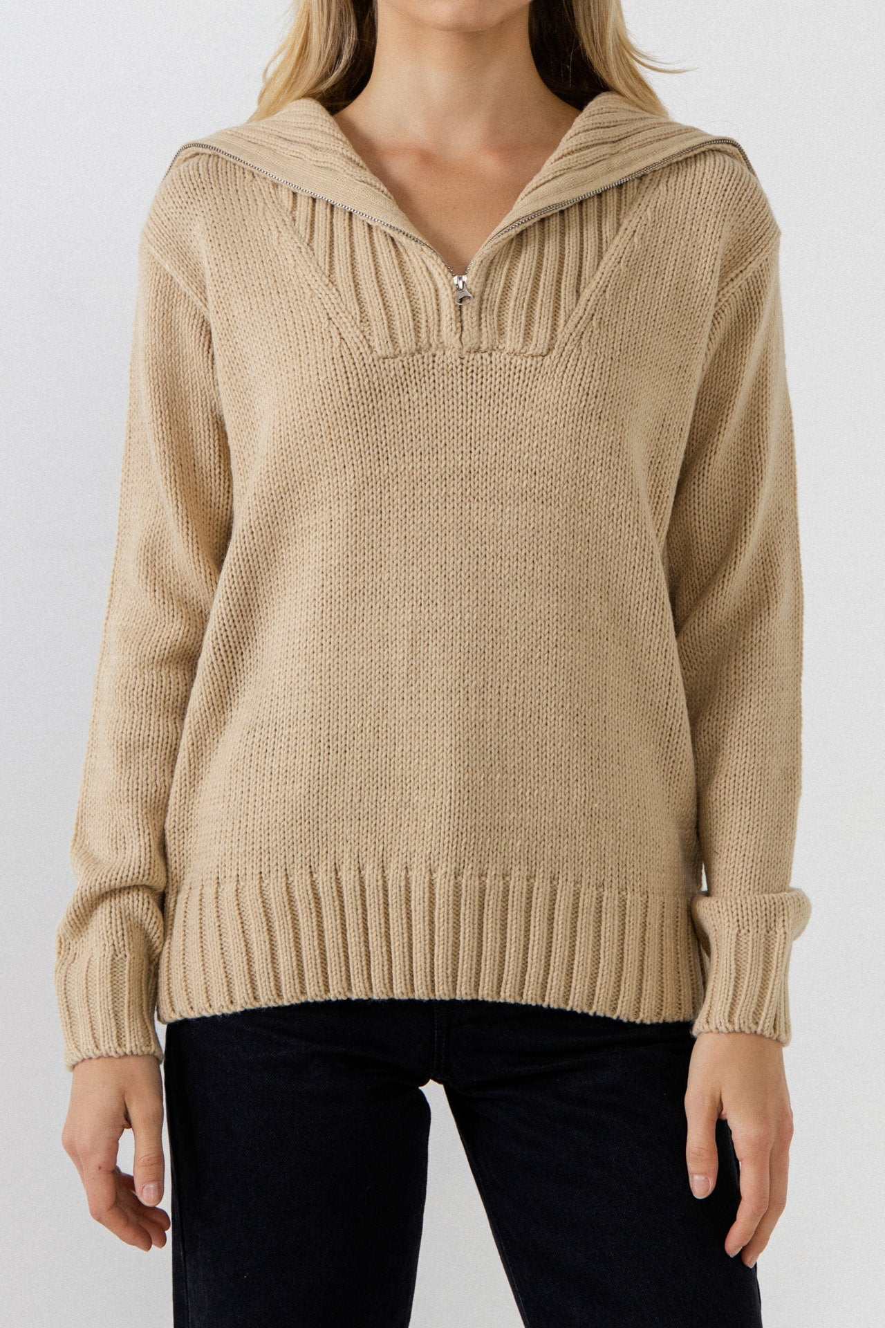 ENGLISH FACTORY - Solid Knit Zip Pullover - SWEATERS & KNITS available at Objectrare