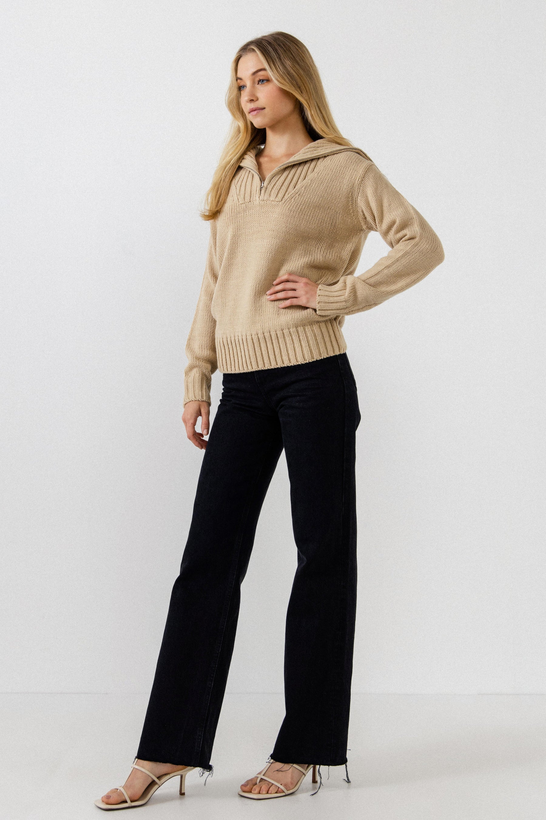 ENGLISH FACTORY - Solid Knit Zip Pullover - SWEATERS & KNITS available at Objectrare