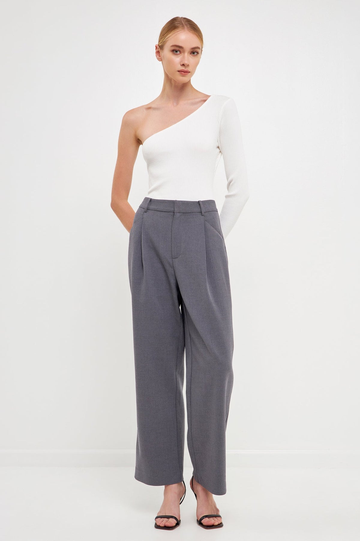 ENDLESS ROSE - One Shoulder Ribbed Knit Bodysuit - TOPS available at Objectrare