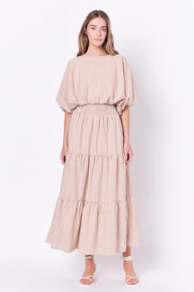 Check Tiered Maxi Skirt