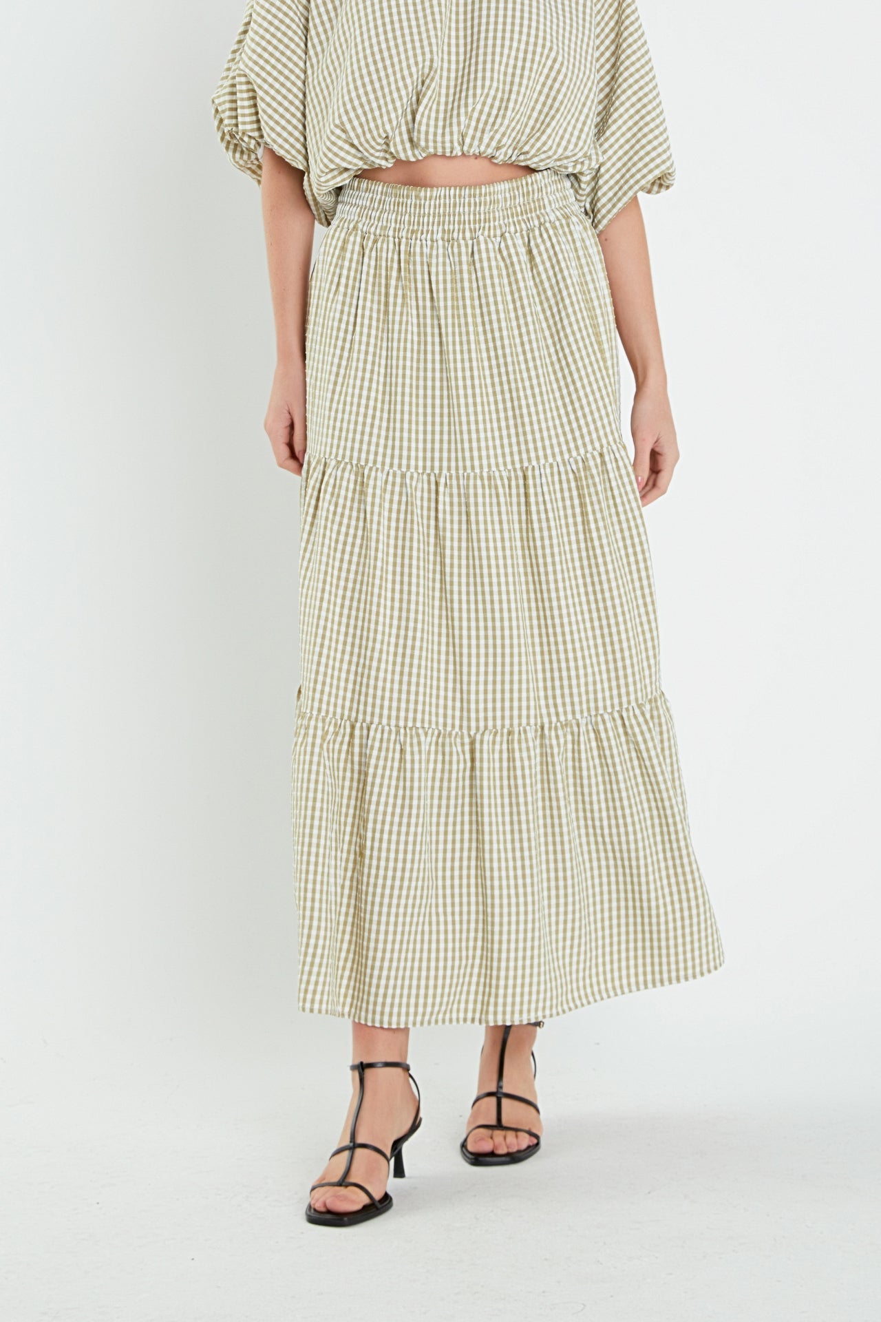 ENGLISH FACTORY - Check Print Tiered Maxi Skirt - SKIRTS available at Objectrare