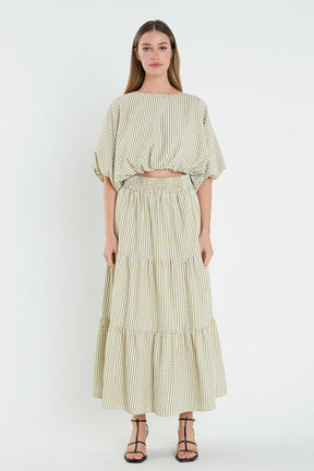 ENGLISH FACTORY - Check Print Tiered Maxi Skirt - SKIRTS available at Objectrare