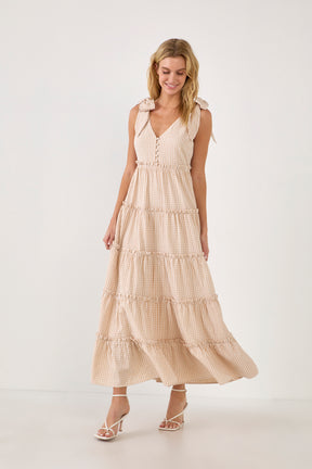 ENGLISH FACTORY - Gingham Maxi Dress with Shoulder Ties - DRESSES available at Objectrare