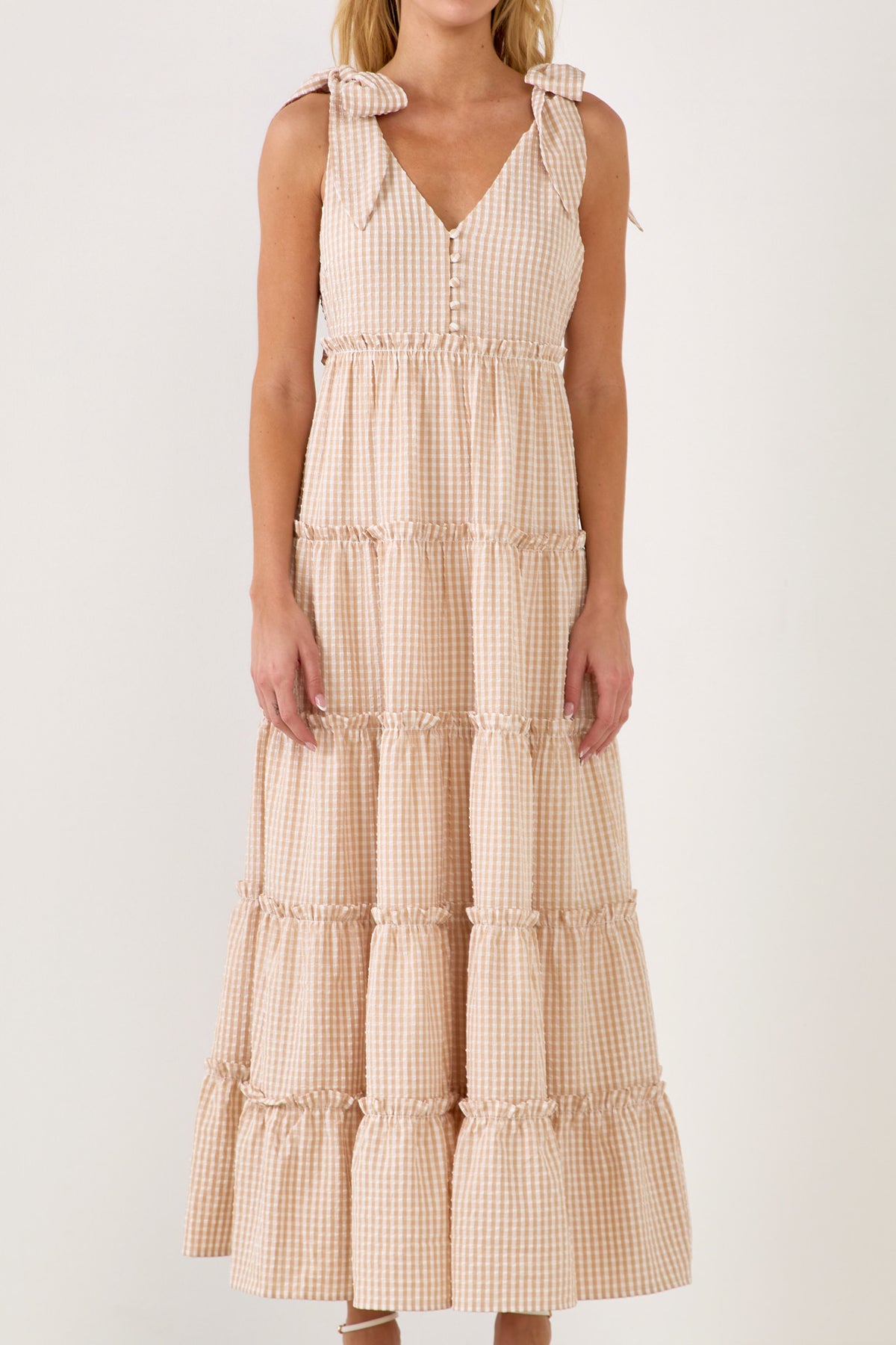 ENGLISH FACTORY - Gingham Maxi Dress with Shoulder Ties - DRESSES available at Objectrare