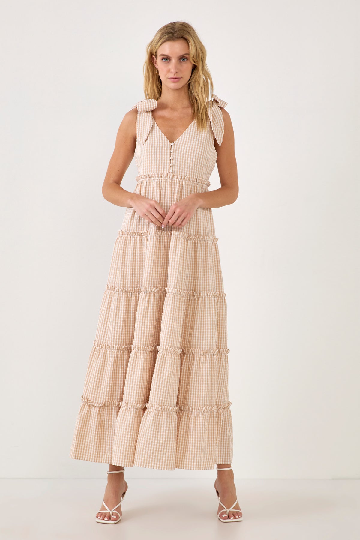 ENGLISH FACTORY - Gingham Maxi Dress with Shoulder Ties - DRESSES available at Objectrare