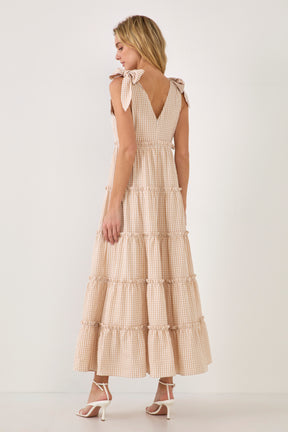 ENGLISH FACTORY - Gingham Maxi Dress with Shoulder Ties - DRESSES available at Objectrare