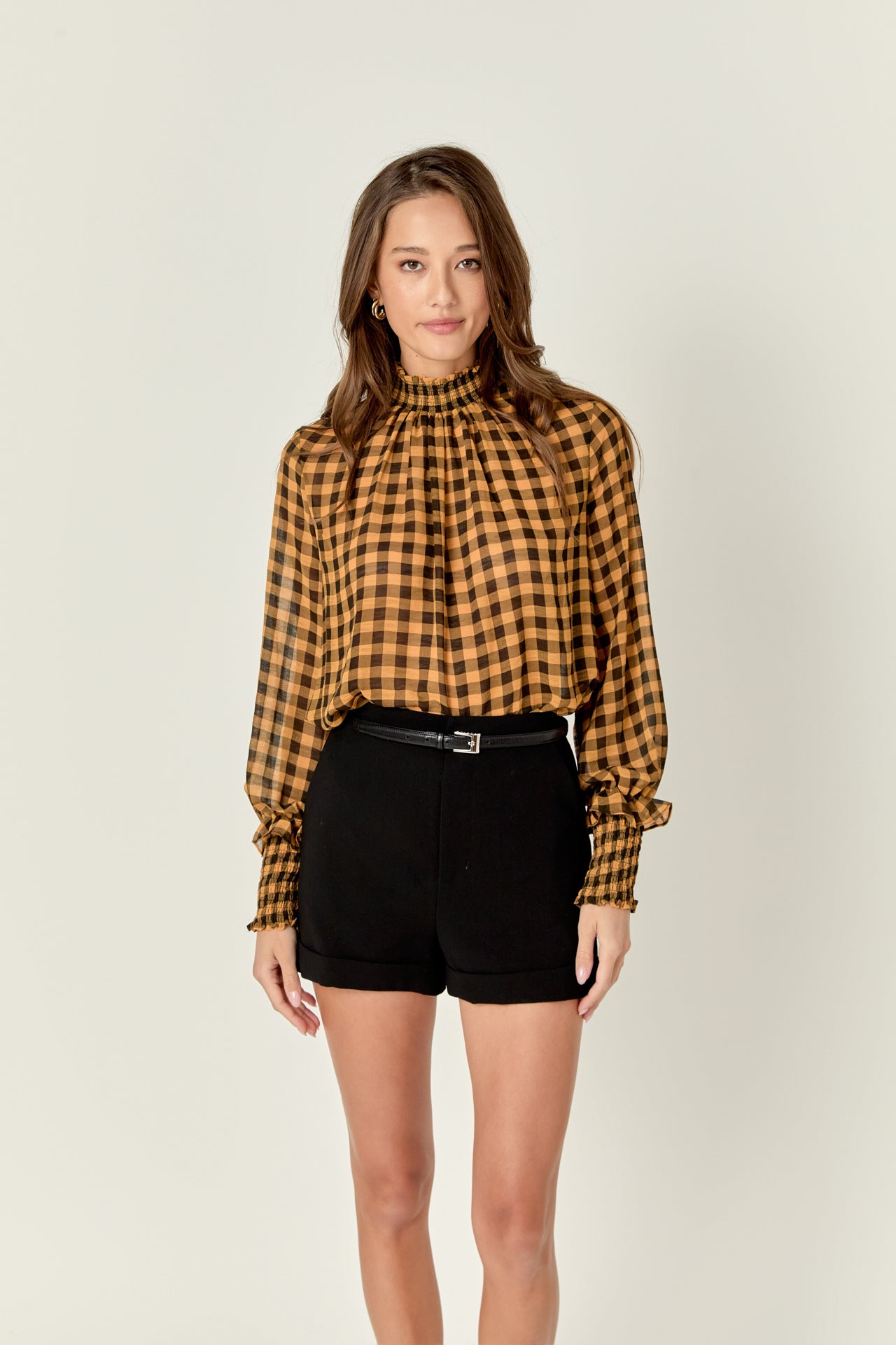 ENGLISH FACTORY - English Factory - Checker Blouse with Mock Neck - SHIRTS & BLOUSES available at Objectrare