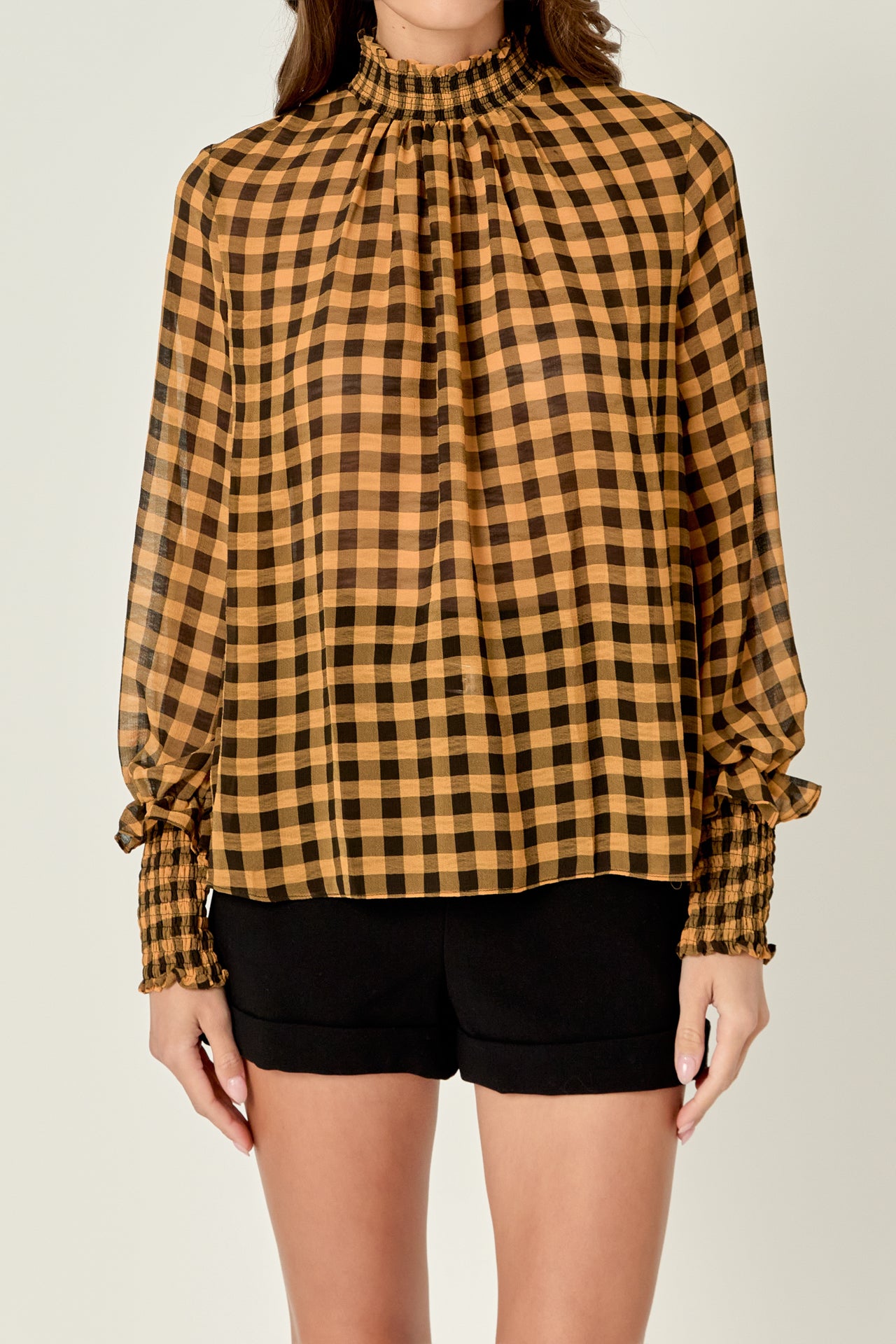 ENGLISH FACTORY - English Factory - Checker Blouse with Mock Neck - SHIRTS & BLOUSES available at Objectrare