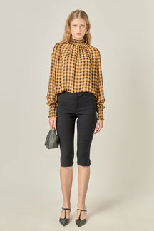 ENGLISH FACTORY - Checker Blouse with Mock Neck - TOPS available at Objectrare