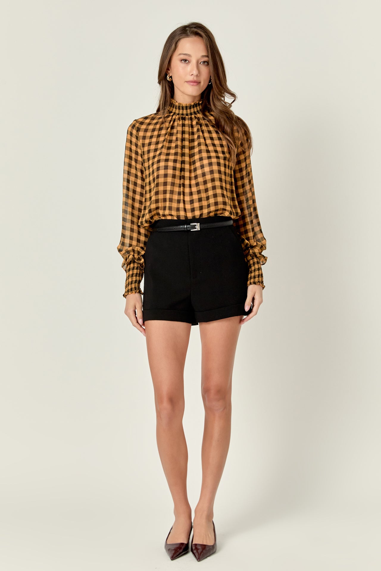 ENGLISH FACTORY - English Factory - Checker Blouse with Mock Neck - SHIRTS & BLOUSES available at Objectrare