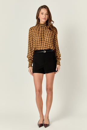 ENGLISH FACTORY - English Factory - Checker Blouse with Mock Neck - SHIRTS & BLOUSES available at Objectrare