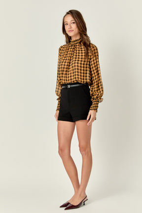 ENGLISH FACTORY - English Factory - Checker Blouse with Mock Neck - SHIRTS & BLOUSES available at Objectrare