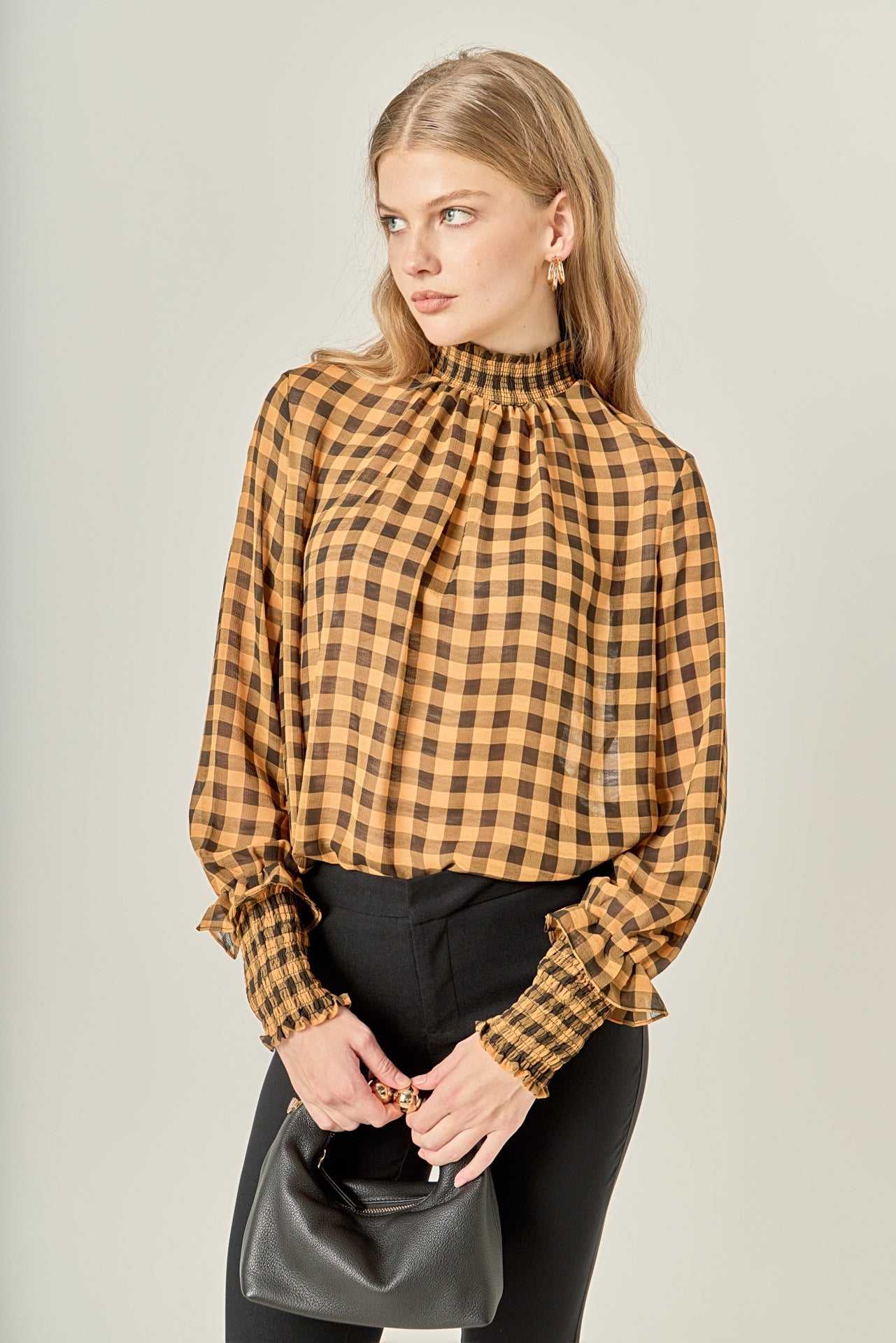 ENGLISH FACTORY - Checker Blouse with Mock Neck - TOPS available at Objectrare
