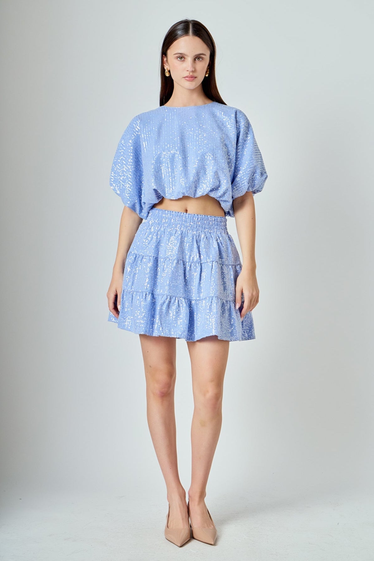 ENDLESS ROSE - Sequins Ruffled Mini Skirt - SKIRTS available at Objectrare