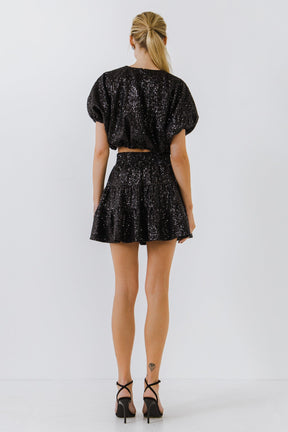 ENDLESS ROSE - Voluminous Sequined Crop Top - Apparel & Accessories > Clothing > Tops available at Objectrare